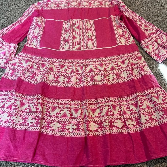 MSK Pink White Long Sleeve Aztec Geometric Print Linen Dress Women’s Size M - Picture 6 of 9
